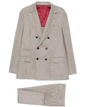 Brunello Cucinelli Double-Breasted Wool Suit - White