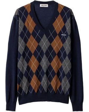 Miu Miu Argyle V-Neck - Blue