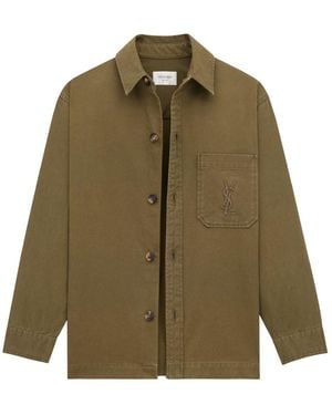 Saint Laurent Cotton-Linen Cassandre Overshirt - Green