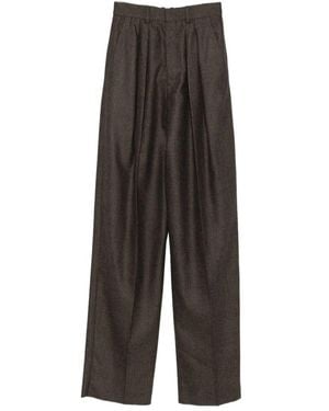 Saint Laurent Pleated Cotton Pants - Gray