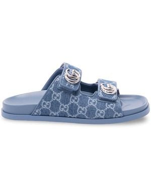 Gucci 'Marmont' Denim Slides With 'Gg' - Blue
