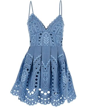 Charo Ruiz Eyelet-Design V-Neck Mini Dress - Blue