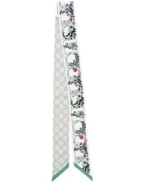 Gucci Printed Gg Silk Twill Jaquard Ribbon - White