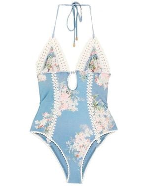 Zimmermann 'Cascadian Keyhole' Crochet One-Piece Swimsuit - Blue