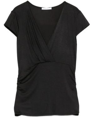 Patrizia Pepe V-Neck Draped Modal T-Shirt - Black