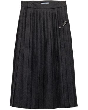 Prada Pleated Wool Flannel Skirt - Black