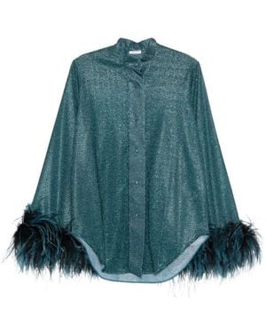 Oséree Lumiere Plumage Feather-Trim Shirt - Green