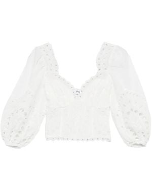 Charo Ruiz Bass Laced Balloon-Sleeve Top - White