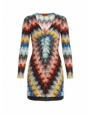 Missoni V-Neck Patterned Mini Dress - White