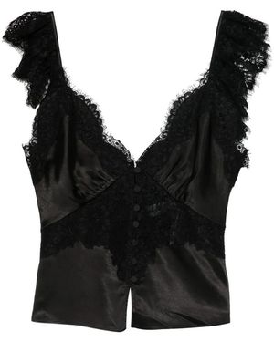 Self-Portrait Satin Lace Top - Black