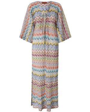 Missoni Zigzag-Knit Lace-Up Beach Dress - White