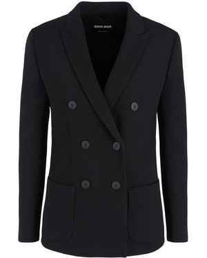 Giorgio Armani Double-Breasted Tailored Blazer With Notched Lapel - Black