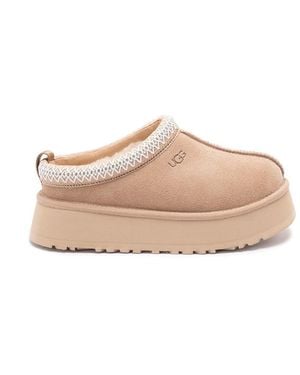 UGG W Tazz Suede Sandals With Engraved Logo - Natural