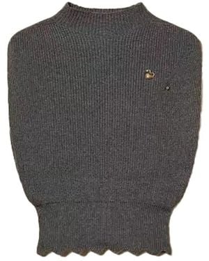 Twinset Wool Blend Top With Brooch - Gray
