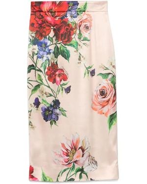 Dolce & Gabbana Flower Print Midi Skirt - Natural