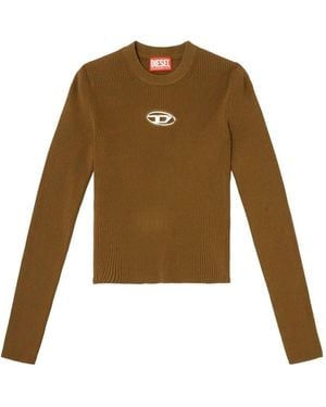DIESEL 'M-Valari' Rib-Knit Viscose-Blend Top With 'Oval D' - Green
