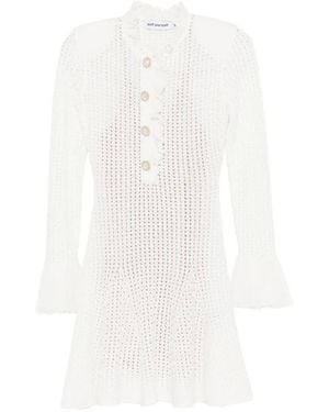 Self-Portrait Pointelle Knit Mini Dress - White
