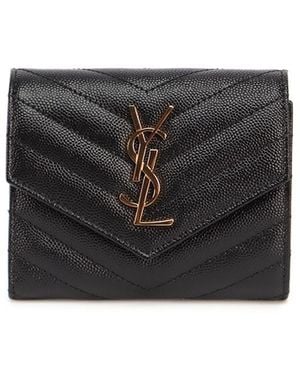 Saint Laurent 'Cassandre Matelassã' Compact Tri Fold Wallet - Black