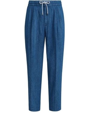 Brunello Cucinelli Lightweight Jeans With Drawstring And Double Pleats - Blue
