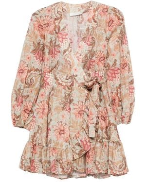 Zimmermann Floral Ruffled Mini Dress - Pink