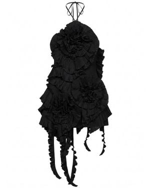 Blumarine Taffeta Dress With 3D Roses - Black