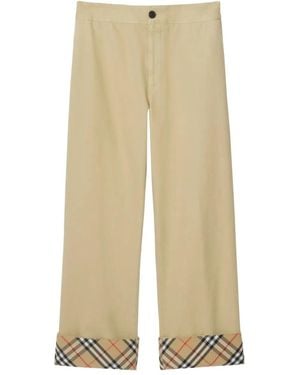 Burberry Gabardine Trousers - Natural