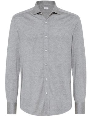 Brunello Cucinelli Silk And Cotton Lightweight Jersey Shirt - Grey