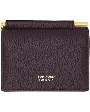 Tom Ford Burgundy Soft Grain Leather Folding Money Clip Card Holder - Purple