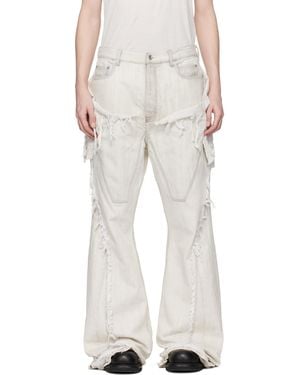 Rick Owens Off- Temple Slivered Bootcut Jeans - White