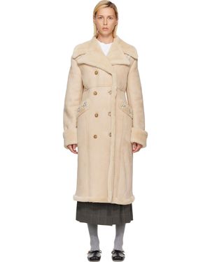Simone Rocha Embellished Sheepskin Slash Shearling Coat - Natural