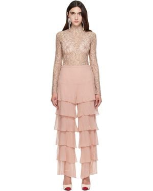 Valentino Tiered Georgette Trousers - Pink