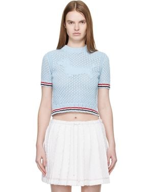 Thom Browne Thom E Cotton Pointelle Hector Rwb Jumper - Blue