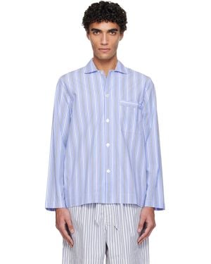 Tekla Poplin Long-Sleeved Pyjama Shirt - Blue