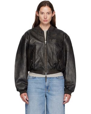 Ksubi Alpha Crop Leather Bomber Jacket - Black
