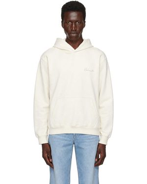 Helmut Lang Pull À Capuche Blanc Cassé À Logos Manuscrits