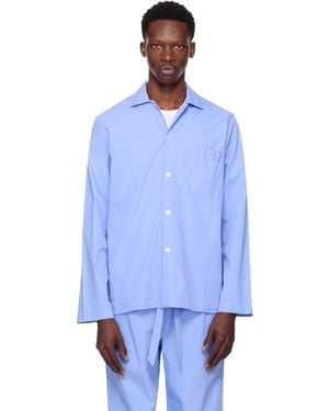 Tekla Poplin Long Sleeve Pyjama Shirt - Blue