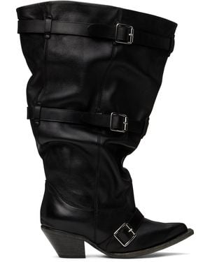 R13 ブラック Buckled-Up Slouch カウボーイブーツ