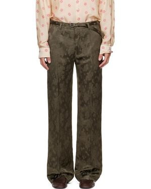 Dries Van Noten Khaki Belted Floral Jacquard Trousers - Green