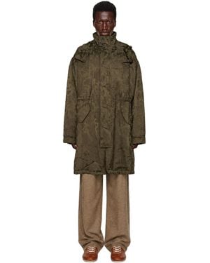 Dries Van Noten Khaki Jacquard Coat - Brown