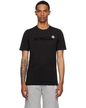 Moncler Flocked Logo Cotton T-Shirt - Black