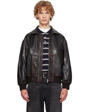 DUNST Stand Collared Leather Jacket - Black