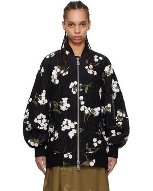 Erdem ブラック フローラル アップリケ ボンバージャケット