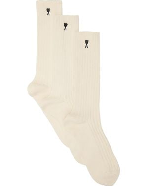 Ami Paris Three-Pack Off- Ami De Coeur Socks - Natural