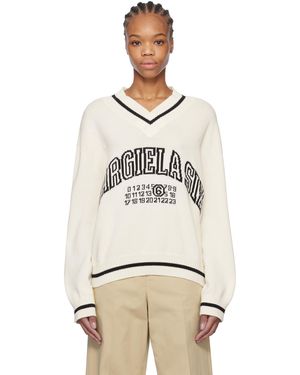 MM6 by Maison Martin Margiela オフホワイト＆ブラック バーシティ ジャカード セーター - ナチュラル