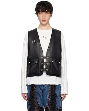 THUG CLUB Veste noire en cuir à ferrures à logo