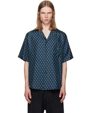Balmain Grid Print Silk Loose/Shirt - Blue