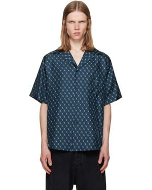 Balmain Grid Print Silk Loose/Shirt - Blue