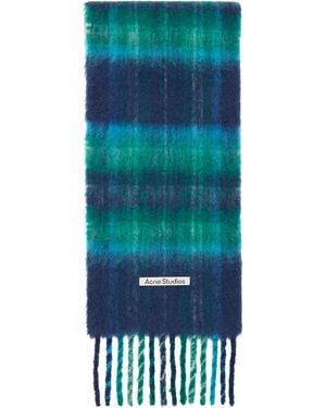 Acne Studios Mohair Check Scarf - Blue