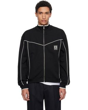 HUGO Cotton-Blend Embroidered Logo Artwork Track Jacket - Black