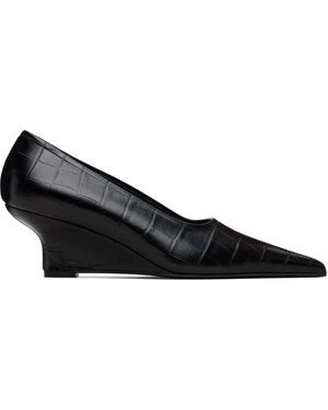 TOTEME Sharp Croco-Embossed Wedge Heels - Black